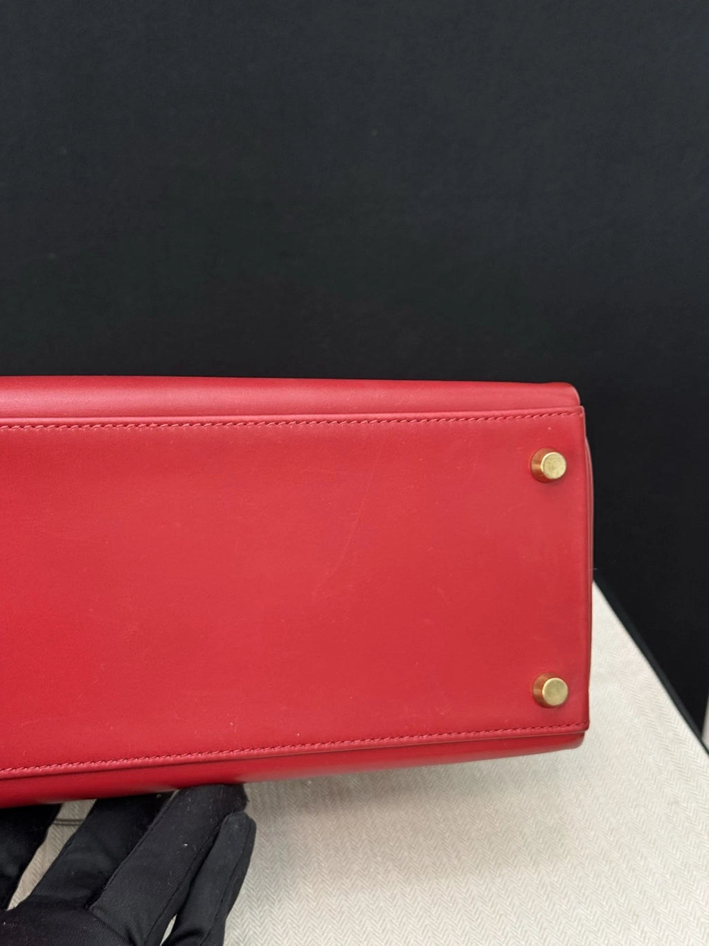 Hermes Kelly32 Top Handle Bag Crossbody Red Gold Classic Fashion Women