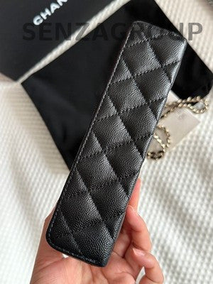 Chanel Black Caviar Leather Quilted Chain Shoulder Crossbody Handbag