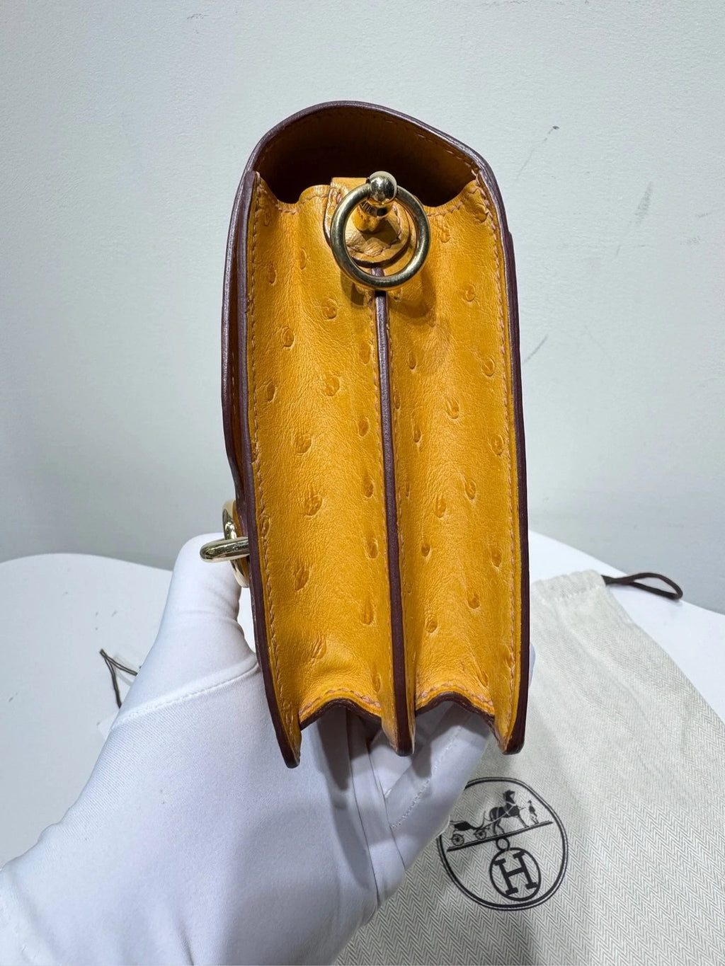 Hermes Roulis 19 Ostrich Leather Yellow Shoulder Bag for Women