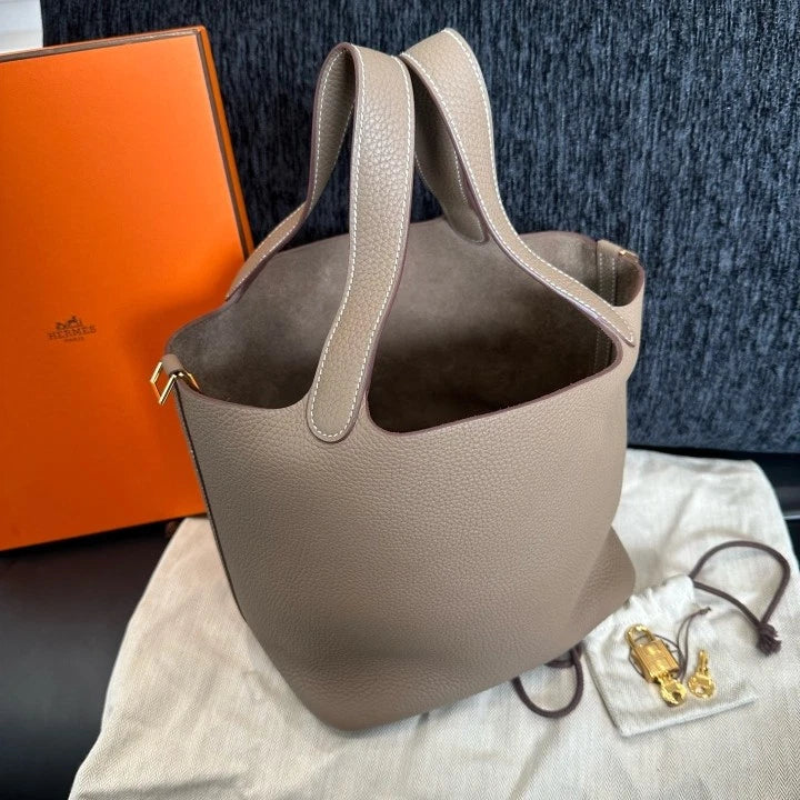 Hermes Picotin22 Gray Gold Handbag Used Women Classic Fashion D
