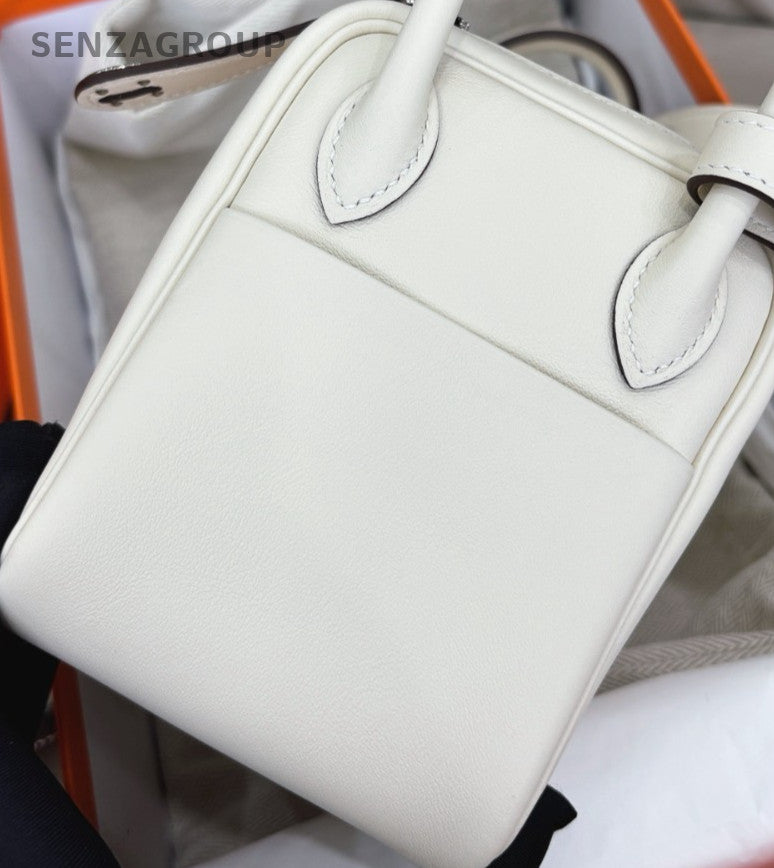 Hermes Nata Lindy Mini Shoulder Bag White Silver Used Women Classic