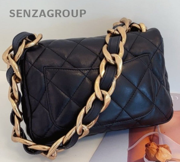 Chanel Classic Flap 22S Chain Shoulder Bag Black Gold Women Fashion