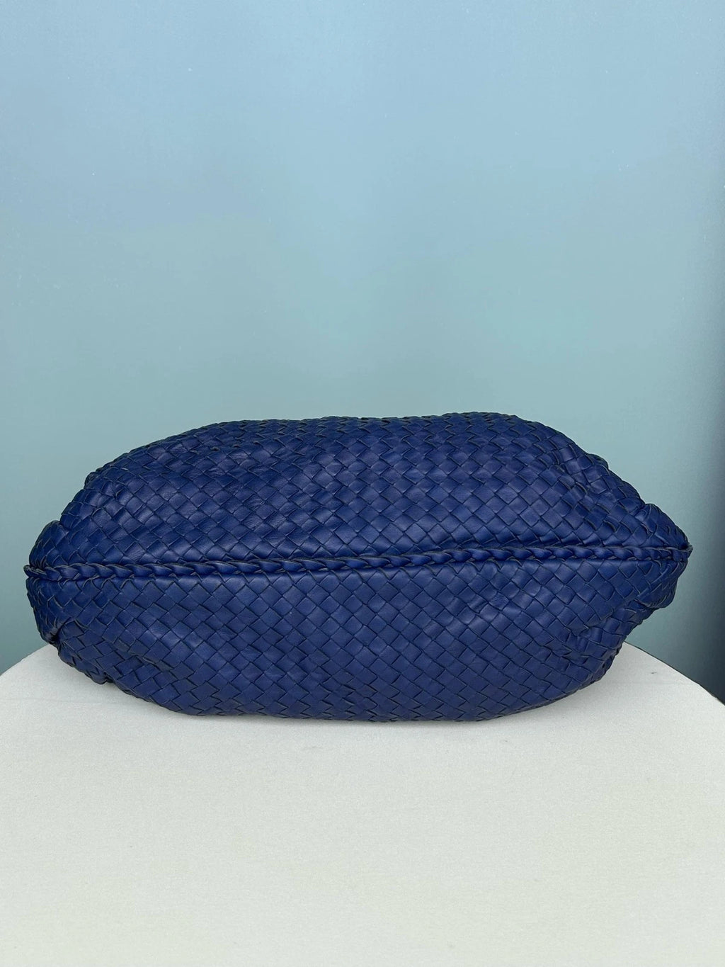 Bottega Veneta Veneta Calfskin Hobo Shoulder Bag Blue Used Women Classic