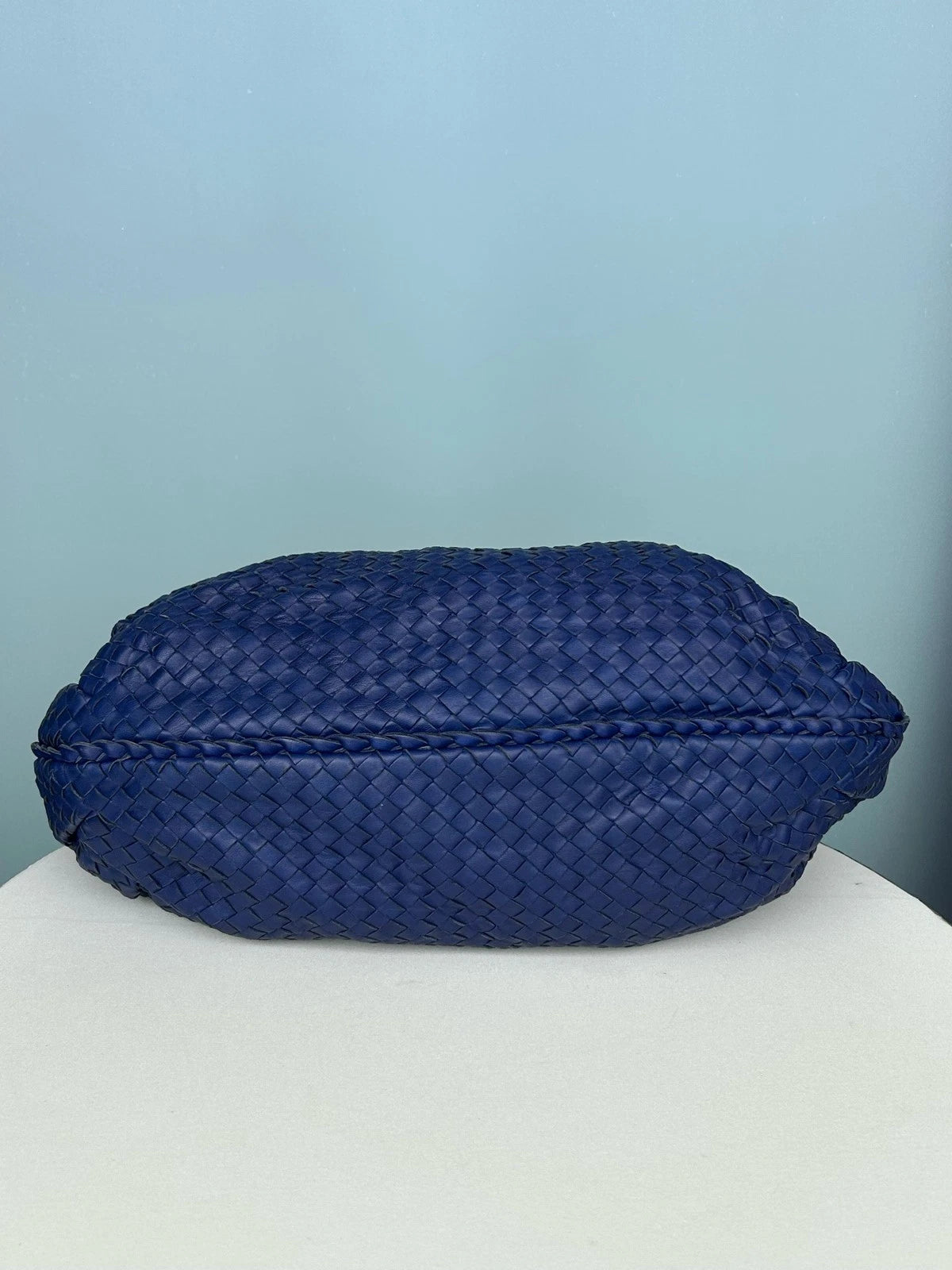 Bottega Veneta Veneta Calfskin Hobo Shoulder Bag Blue Used Women Classic