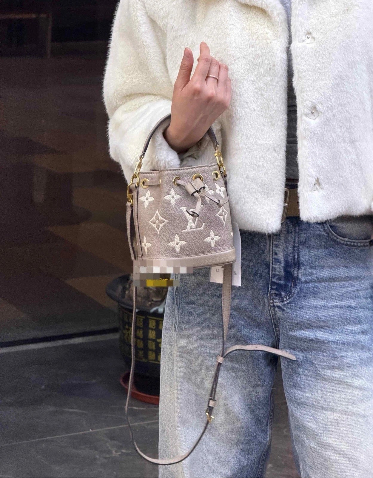 Louis Vuitton Nano Noe Monogram Empreinte Gray Bucket Top Handle Crossbody