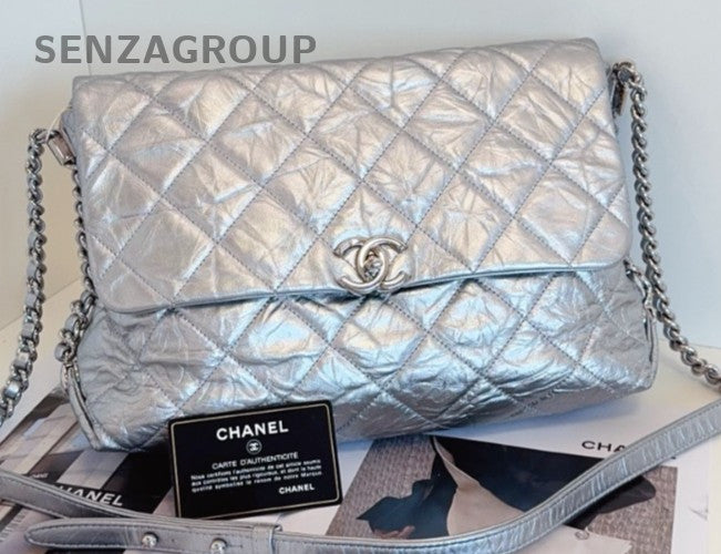 Chanel Classic Flap Chain 2Way Shoulder Bag Crossbody Silver Women Diamond