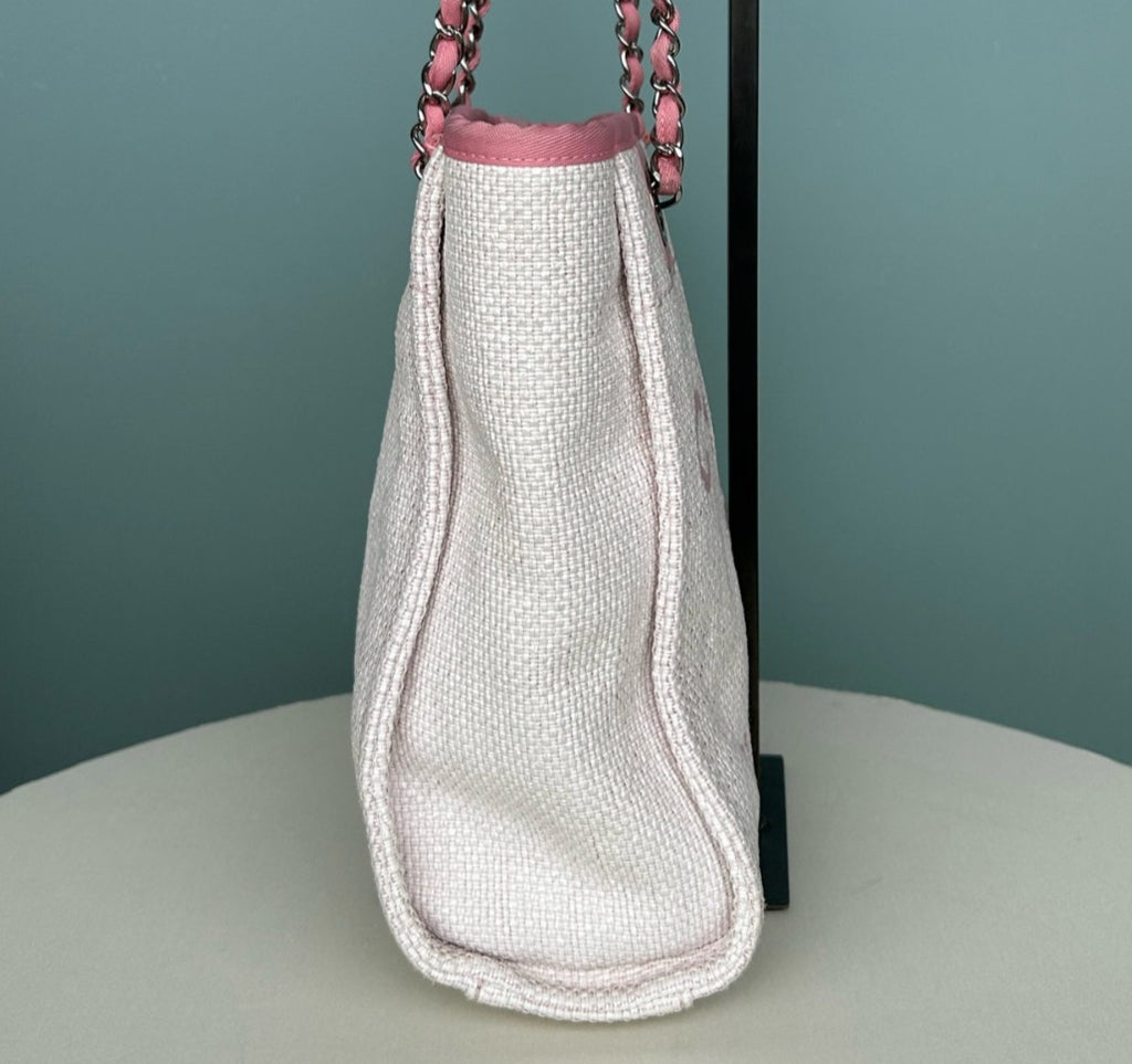 Chanel Beach Bag Chain Shoulder Bag White Pink Silver Hardware Women Classic