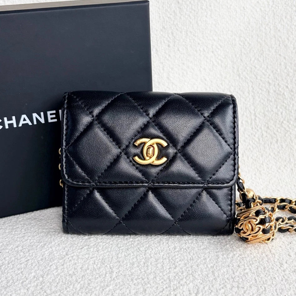 Chanel WOC Mini Chain Lambskin Crossbody Black Gold Women Classic