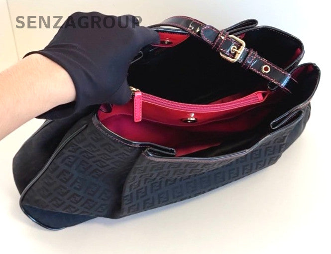 Fendi Monogram Canvas tote Top Handle Shoudler bag Black Women