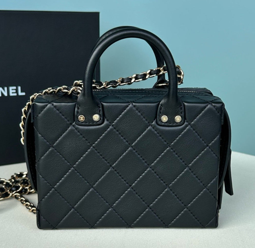 Chanel Camera Case PM Chain Top Handle Crossbody Black Gold Women Classic