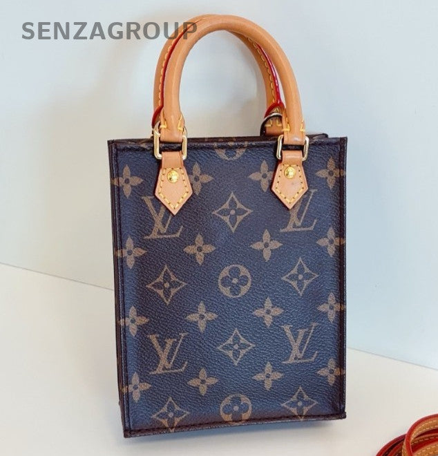 Louis Vuitton Tote Mini Monogram Canvas Top Handle Bag Crossbody Brown Women