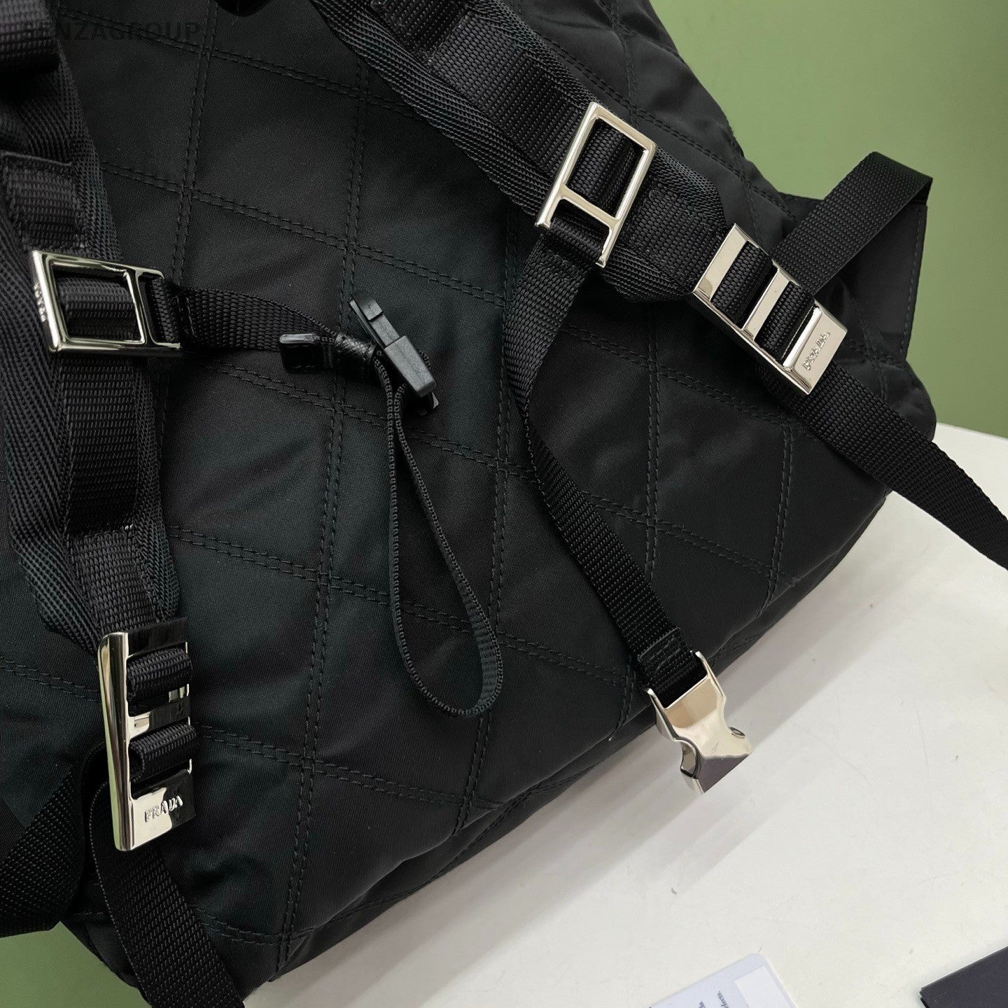 Prada Quilted Faux Fur Backpack Black Silver Unisex Adults Classic