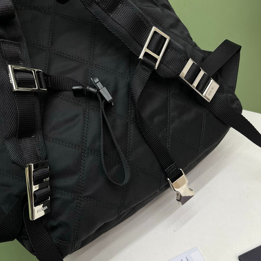 Prada Quilted Faux Fur Backpack Black Silver Unisex Adults Classic