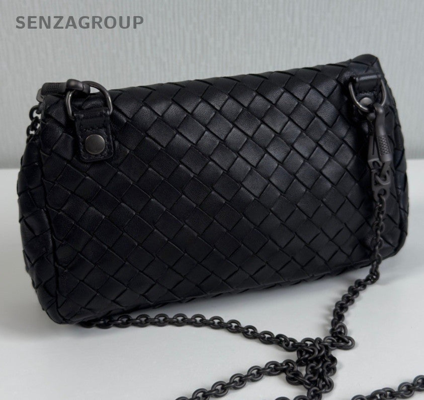 Bottega Veneta Lambskin Chain Shoulder Bag Black Used Women Classic