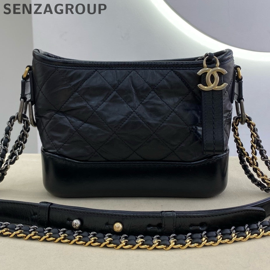 Chanel Gabrielle Small Black Gold Chain Crossbody Bag Women's Classic