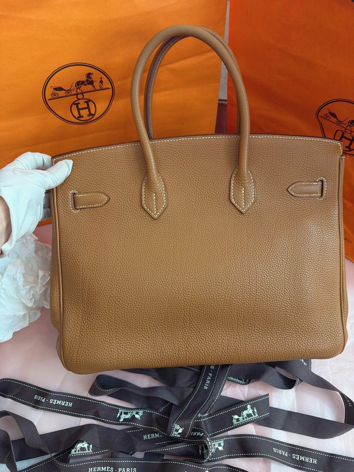 Hermes Birkin35 Top Handle Bag Brown Silver Used Women Classic