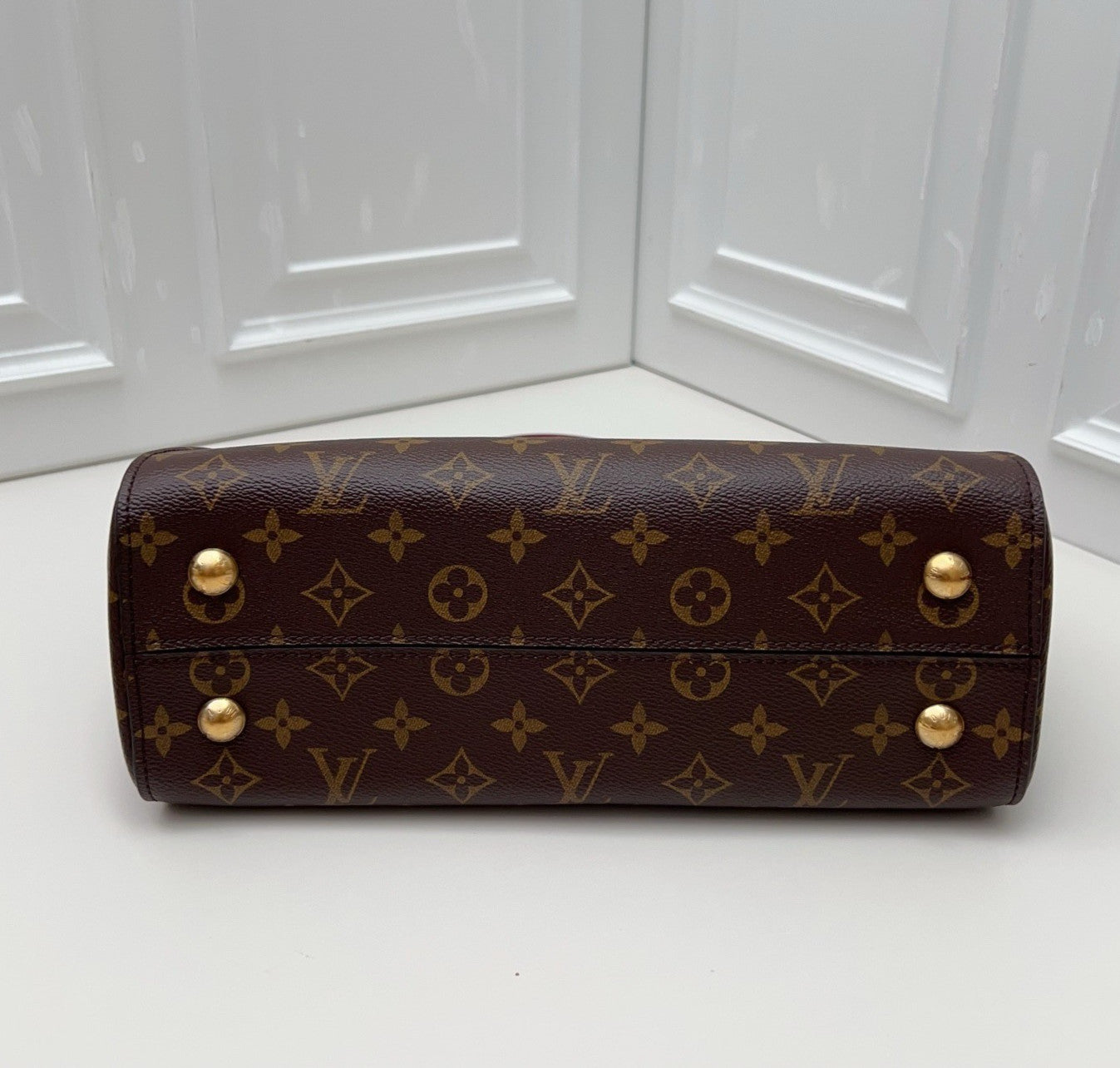 Louis Vuitton Cluny BB Monogram Top Handle Crossbody Brown Gold Women Classic