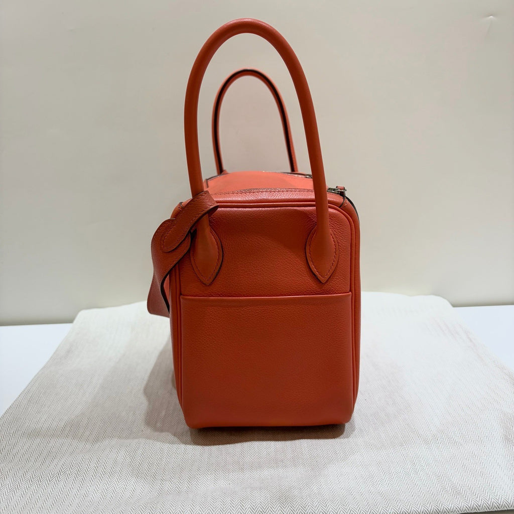 Hermes Lindy26 Top Handle Shoulder Bag Orange Silver Women Classic Fashion