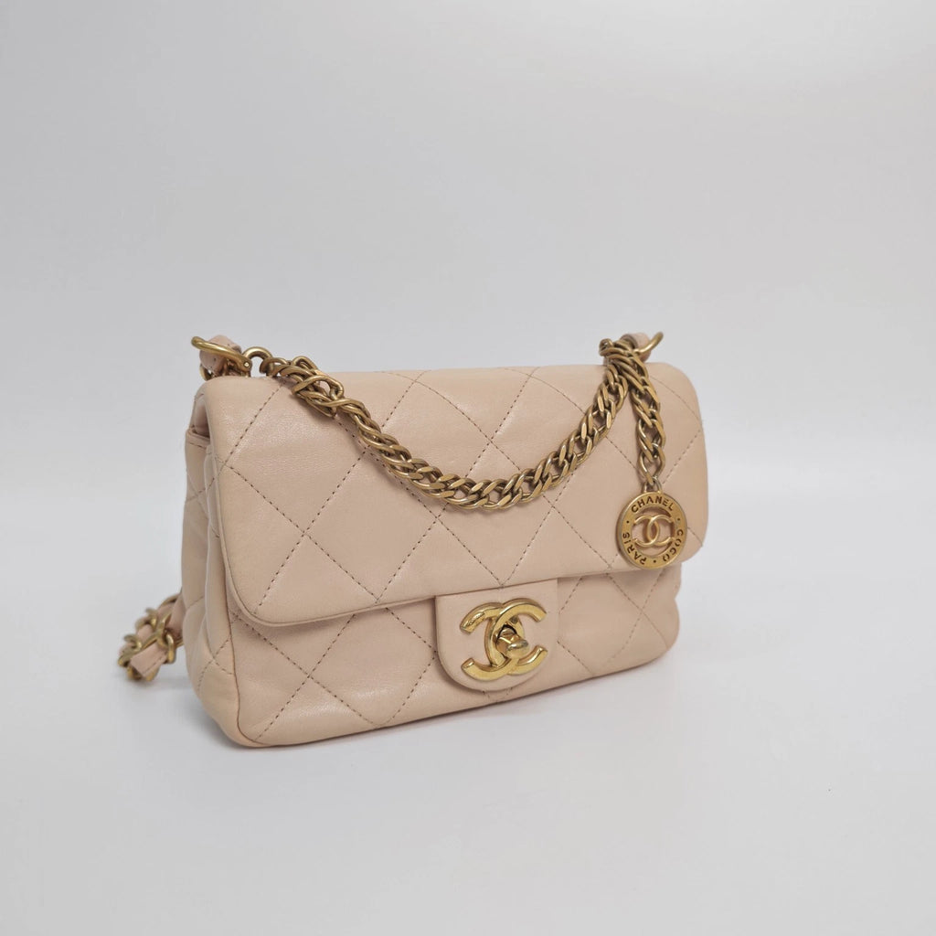 CHANEL 23S Apricot Pink Mini CF Handbag Crossbody Bag For Women