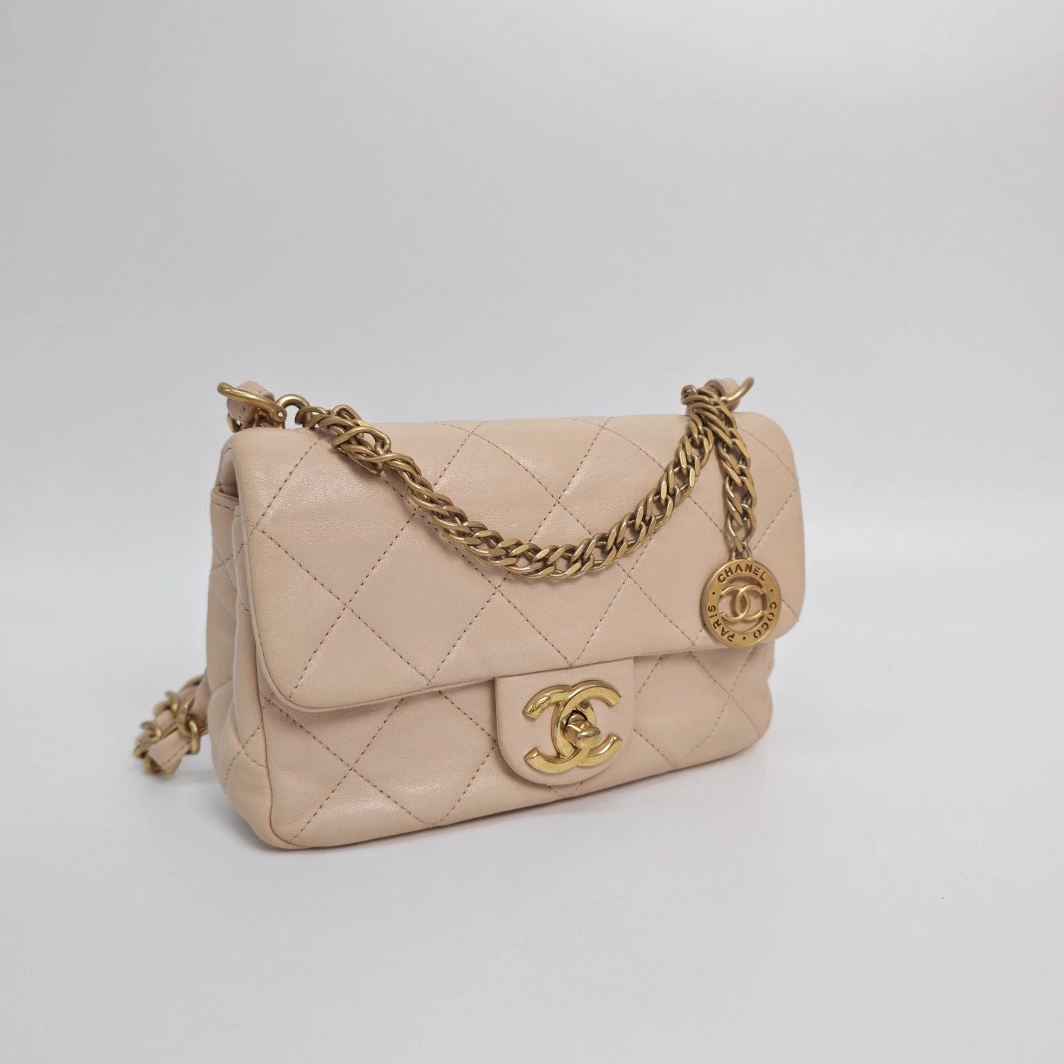 CHANEL 23S Apricot Pink Mini CF Handbag Crossbody Bag For Women