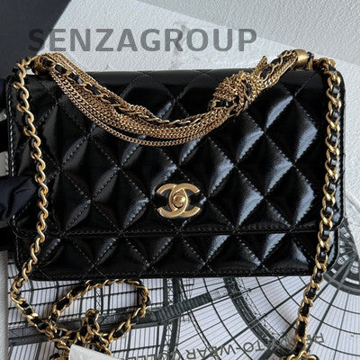 Chanel 24A Quilted Black Gold WOC Chain Shoulder Bag