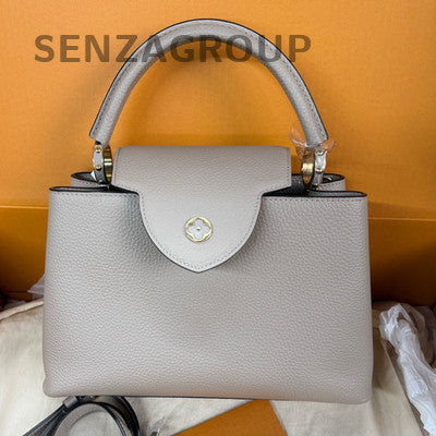 Louis Vuitton Capucines MM Grey Gold Handbag Shoulder Bag Women