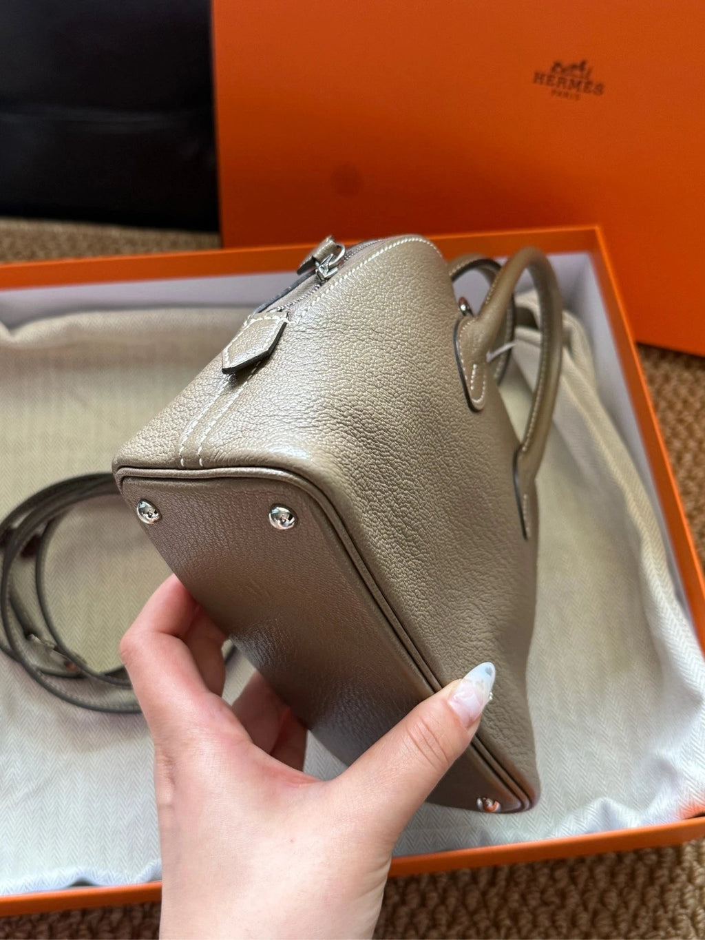 Hermes Bolide Mini Gray Leather Top Handle Bag For Women