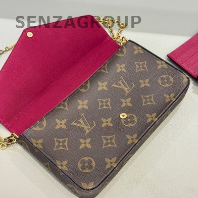 Louis Vuitton Monogram Chain Shoulder Bag Brown Gold Hardware Classic Women