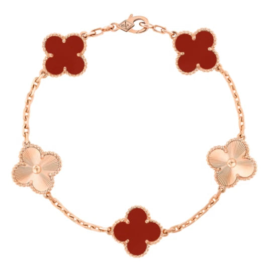 Van Cleef &amp; Arpels Vintage Alhambra Carnelian 18kRose Gold 5 Motifs Bracelet
