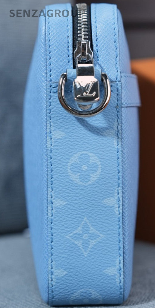 Louis Vuitton Monogram Zipper Detachable Strap Shoulder Bag Blue Black Women
