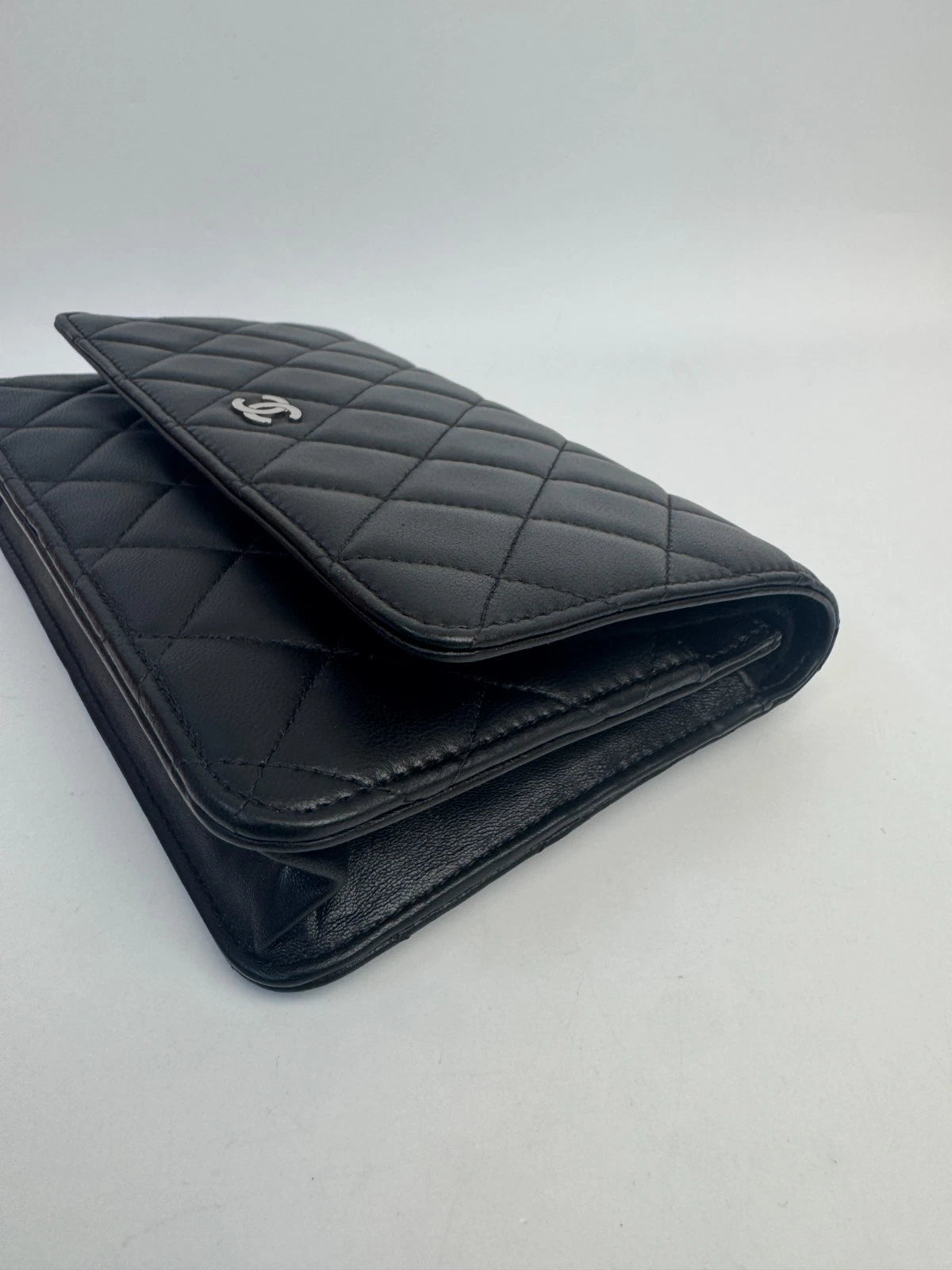 CHANEL CC Chain WOC Diamond Pattern Calfskin Crossbody bag Women Black Silver