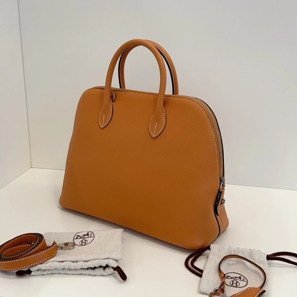 Hermes Bolide Evercolor Top Handle Crossbody Brown Silver Used Women Classic