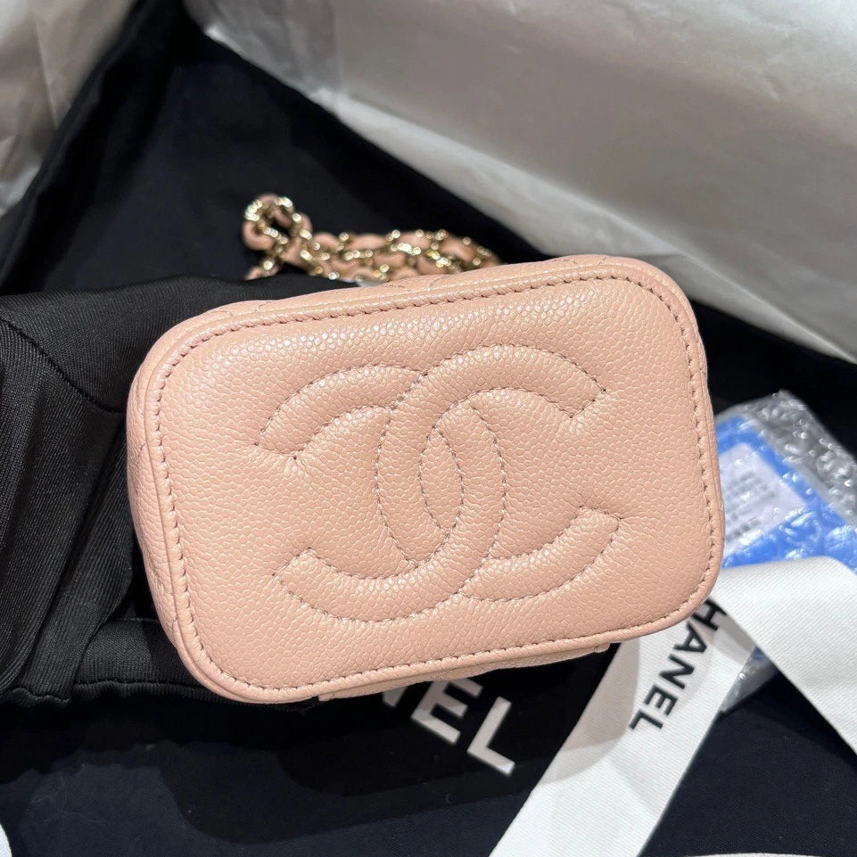 Chanel Vanity Gold Pink Crossbody Chain Bag Excellent