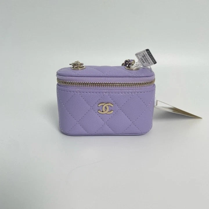 CHANEL 26C Purple Calfskin Leather Box Handbag For Women