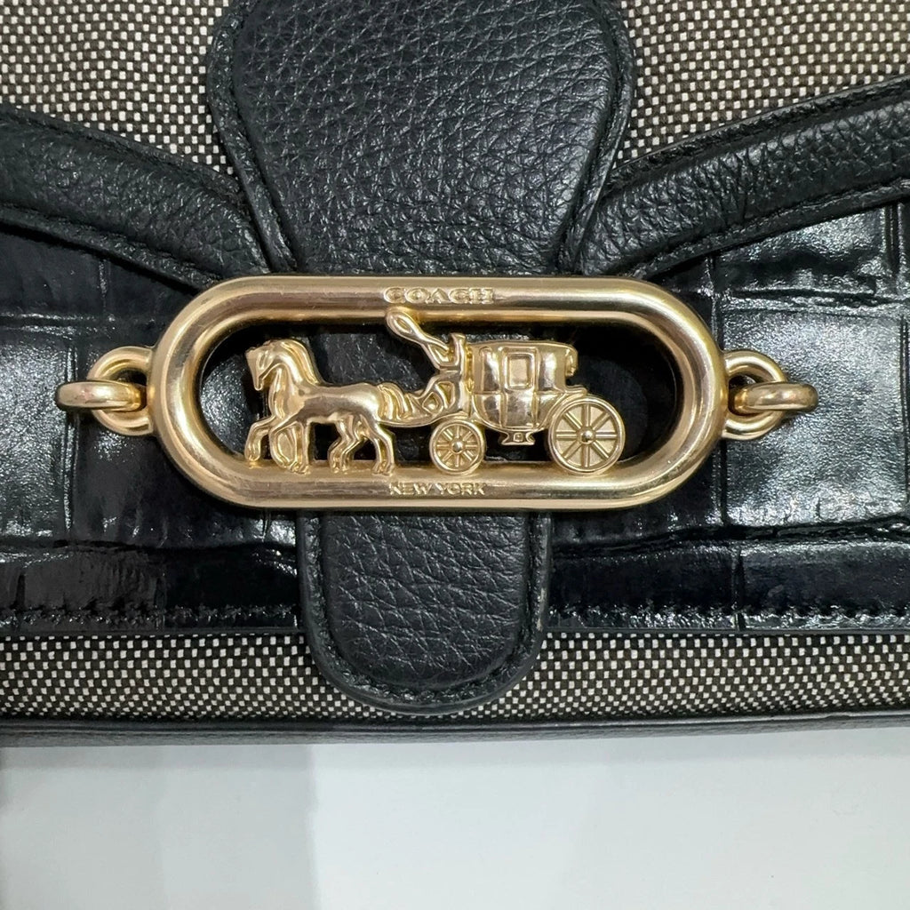 Coach Jade 26 Canvas Leather Shoulder Crossbody Handbag Women Black Grey