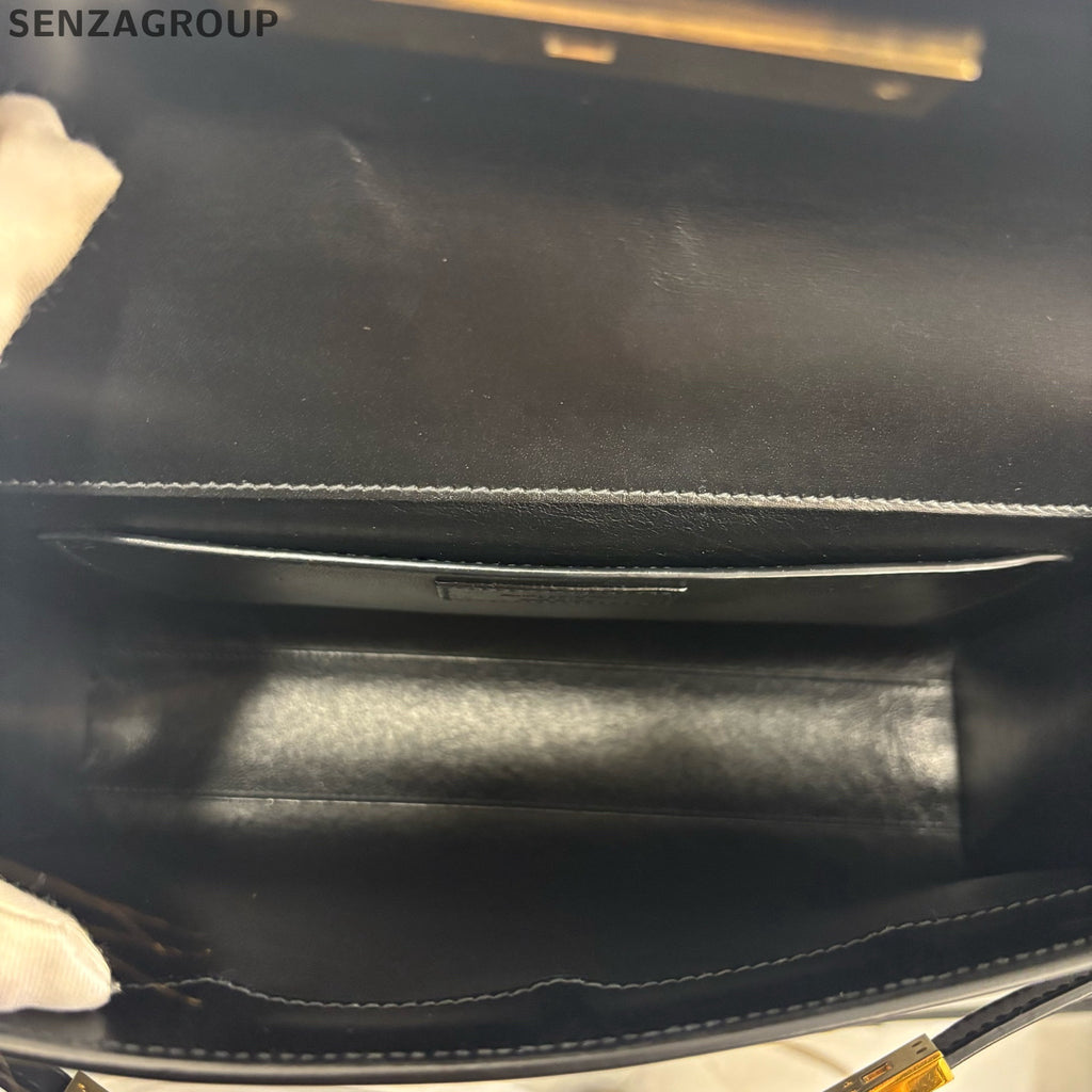 Saint Laurent Manhattan Leather Crossbody Shoulder Bag Women Black Gold