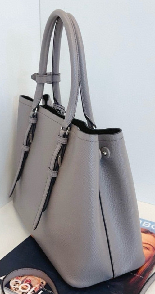 PRADA Double Bag Tote Cross pattern Elephant Gray 2WAY Shoulder Handbag Women