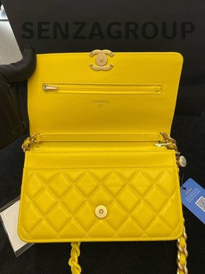 Chanel 22S WOC Yellow Quilted Gold Hardware Shoulder Crossbody Bag