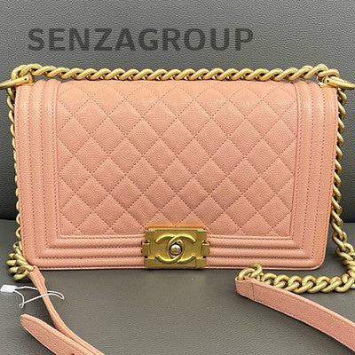 Chanel Le Boy Medium Pink Gold Hardware Calfskin Shoulder Chain Bag