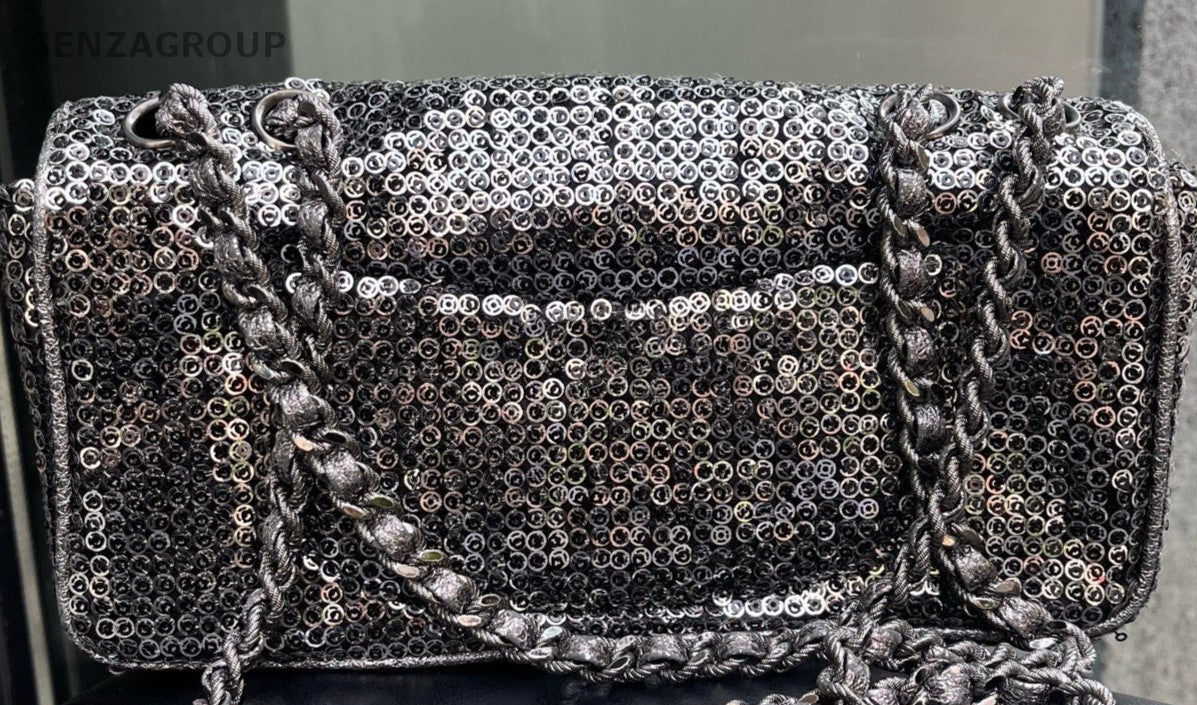 Chanel Classic Flap Chain Shoulder Bag Paillette Silver Women Designer