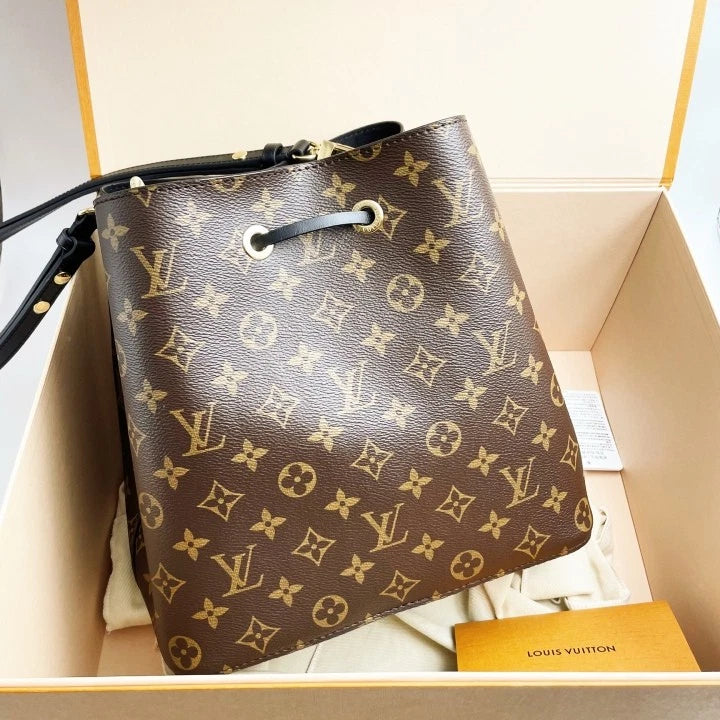 Louis Vuitton Black Monogram Canvas Bucket Crossbody Bag For Women