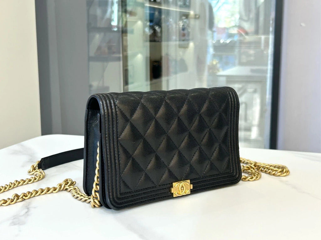CHANEL Leboy Black Gold WOC Crossbody Bag For Women