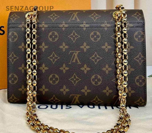 Louis Vuitton Monogram Chain Shoulder Bag Brown Gold Used Women Classic