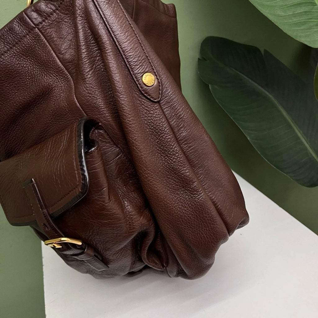 Prada Cervo Shine Hobo Tote Top Handle Bag Shoulder Bag Brown Women