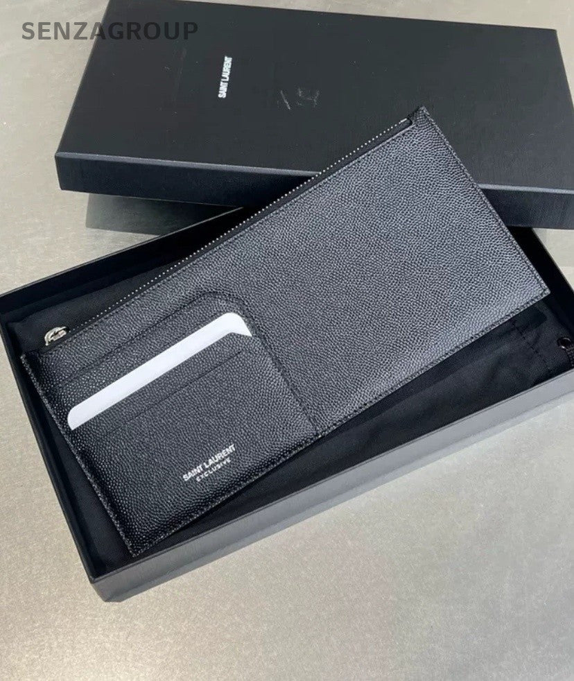 YSL Saint Laurent Leather Long Wallet Clutch Women Black Almost Brand new
