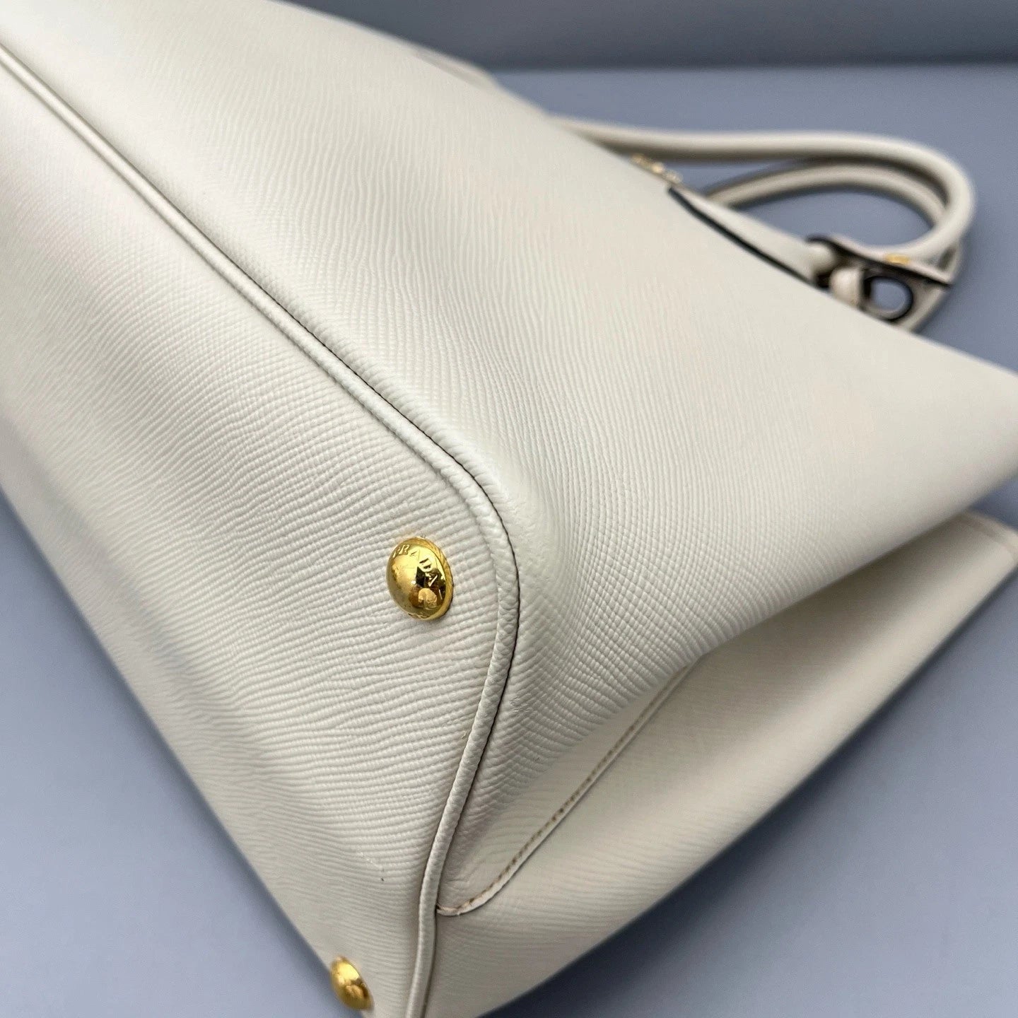 Prada Double Tote Top Handle Bag White Gold Hardware Women Classic
