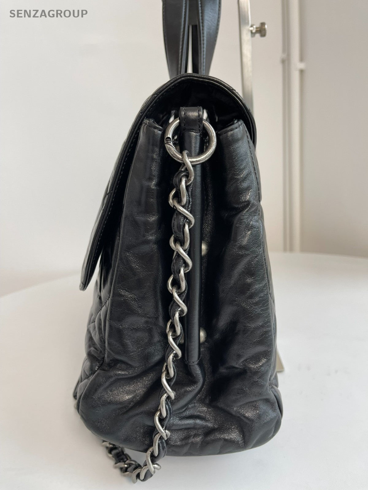 CHANEL Briefcase Top Handle Oil waxed leather Chain Shoulder Handbag Women Black