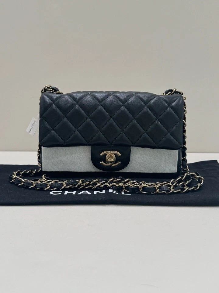 CHANEL Black Gold Classic Flap Mini Crossbody Bag For Women