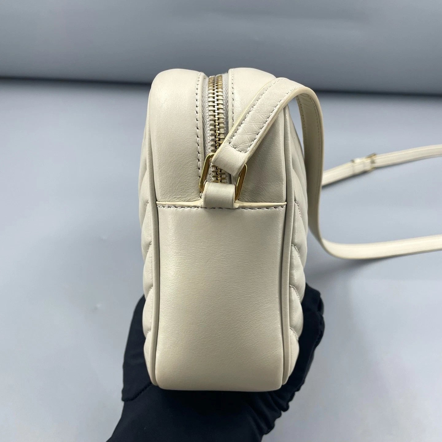 YSL White Leather Fringe Camera Crossbody Bag For Women