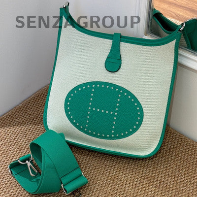 Hermès Evelyne 29 Green Canvas & Leather Shoulder Bag Silver Hardware